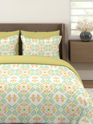 Basicx 100% Cotton 120 TC Multicolor Floral Double Size Bedsheet with 2 Pillow Covers