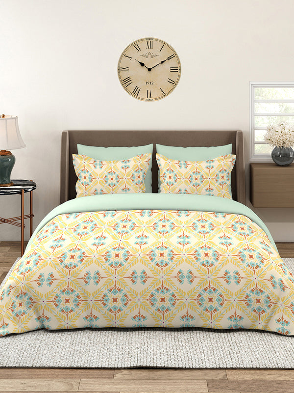 Basicx 100% Cotton 120 TC Yellow Floral 1 Double Size Bedsheet with 2 Pillow Covers