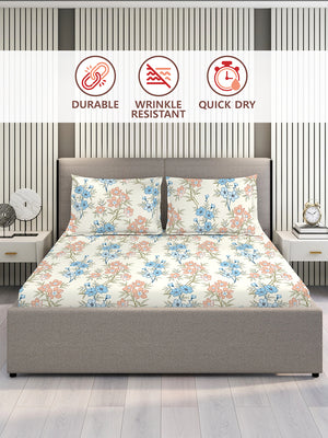 BasicX 100% Cotton 120 TC Multicolor Floral Double Size Bedsheet with 2 Pillow Covers