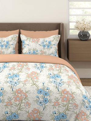 BasicX 100% Cotton 120 TC Multicolor Floral Double Size Bedsheet with 2 Pillow Covers