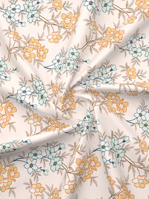 BasicX 100% Cotton 120 TC Beige Floral Double Size Bedsheet with 2 Pillow Covers