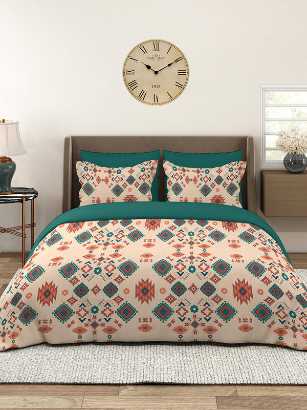 BasicX 100% Cotton 120 TC Beige Ethnic Double Size Bedsheet with 2 Pillow Covers