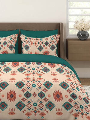 BasicX 100% Cotton 120 TC Beige Ethnic Double Size Bedsheet with 2 Pillow Covers