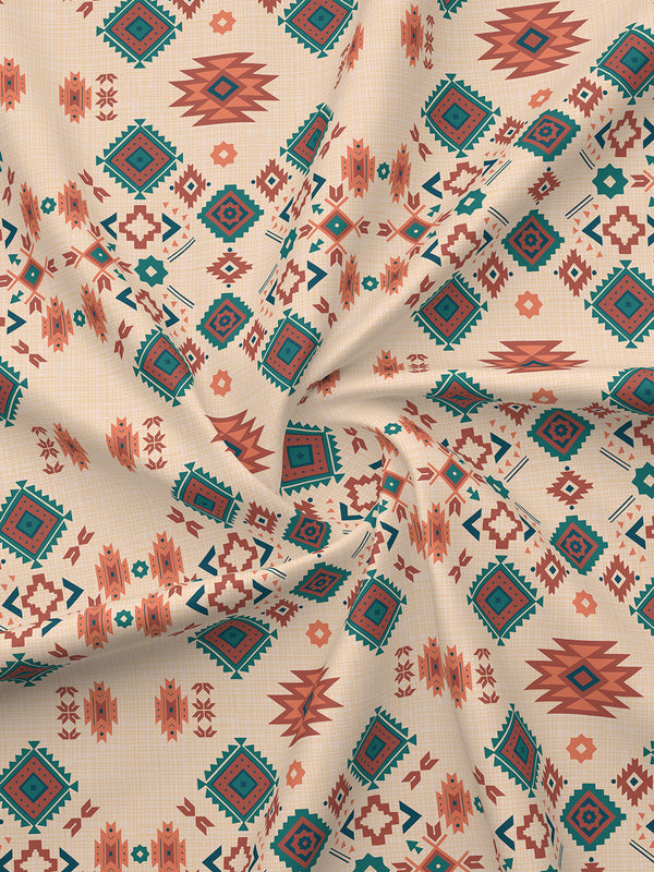 BasicX 100% Cotton 120 TC Beige Ethnic Double Size Bedsheet with 2 Pillow Covers