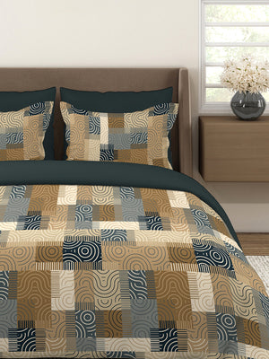 BasicX 100% Cotton 120 TC Brown Geometrical Double Size Bedsheet with 2 Pillow Covers