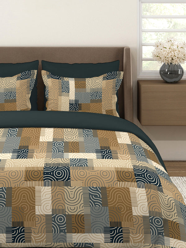 BasicX 100% Cotton 120 TC Brown Geometrical Double Size Bedsheet with 2 Pillow Covers