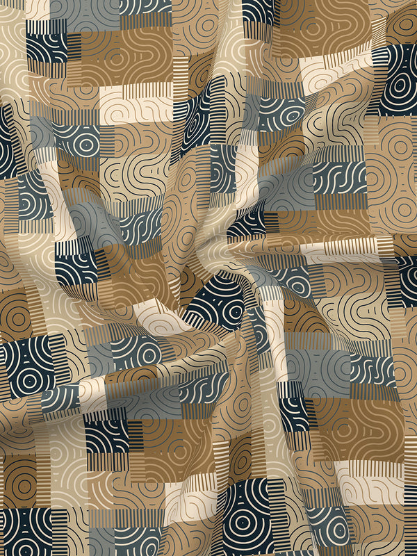 BasicX 100% Cotton 120 TC Brown Geometrical Double Size Bedsheet with 2 Pillow Covers