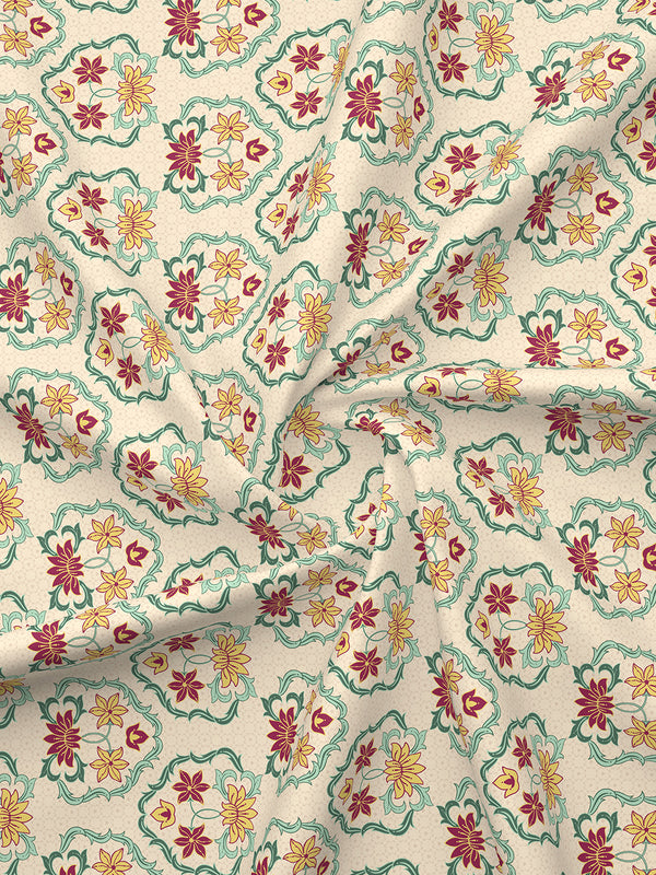 Basicx 100% Cotton 120 TC Beige Floral 1 King Size Bedsheet with 2 Pillow Covers