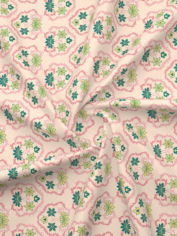 Basicx 100% Cotton 120 TC Pink Floral 1 King Size Bedsheet with 2 Pillow Covers