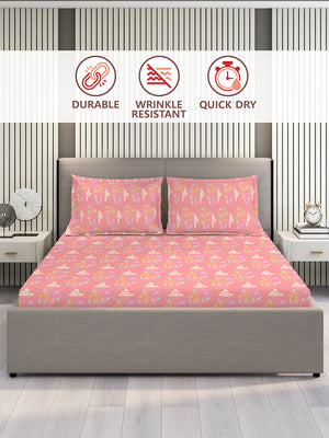 BasicX 100% Cotton 120 TC Pink Floral 1 King Size Bedsheet with 2 Pillow Covers