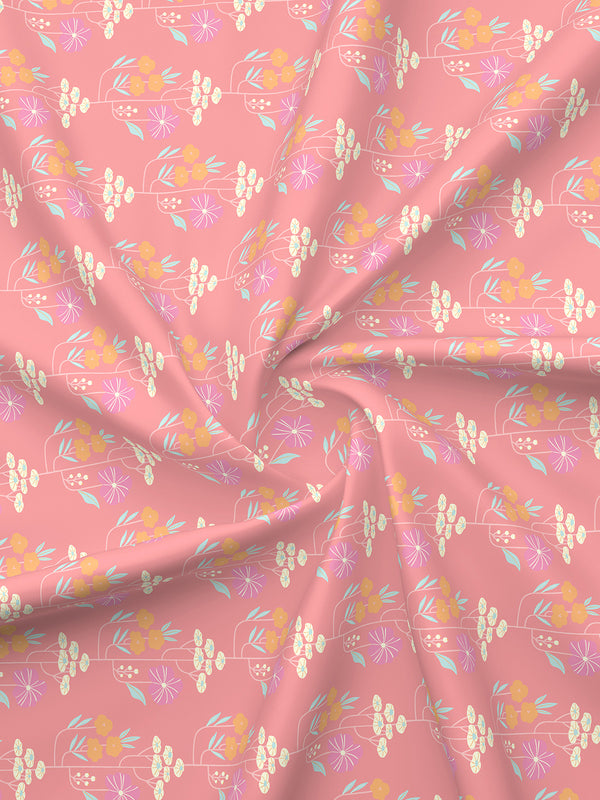 BasicX 100% Cotton 120 TC Pink Floral 1 King Size Bedsheet with 2 Pillow Covers