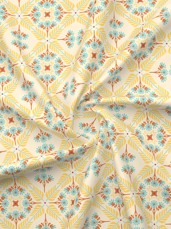 BasicX 100% Cotton 120 TC Yellow Floral King Size Bedsheet with 2 Pillow Covers