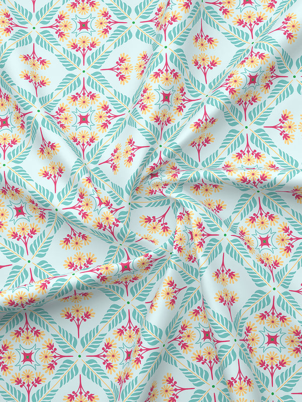 BasicX 100% Cotton 120 TC Blue Floral King Size Bedsheet with 2 Pillow Covers