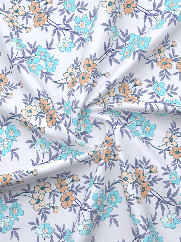 Basicx 100% Cotton 120 TC Blue Floral 1 King Size Bedsheet with 2 Pillow Covers