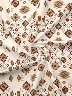 Basicx 100% Cotton 120 TC Beige Brown Ethnic 1 King Size Bedsheet with 2 Pillow Covers