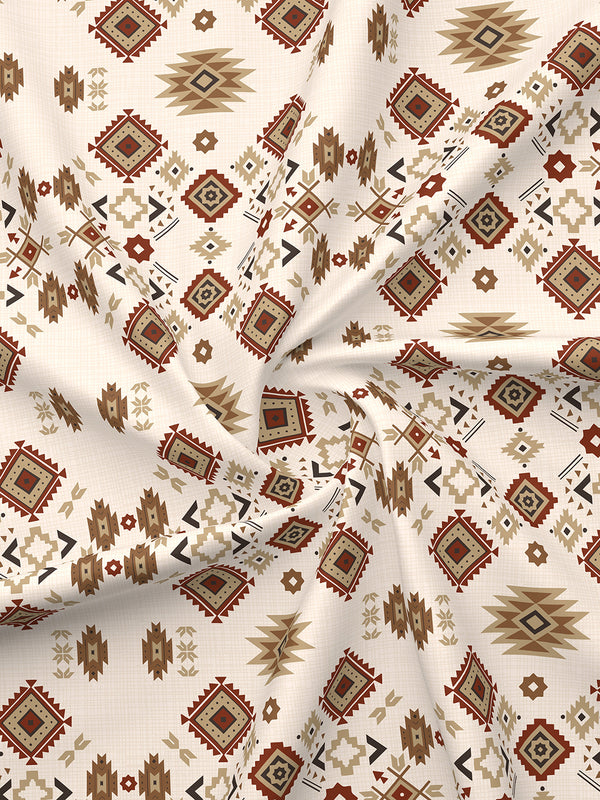 Basicx 100% Cotton 120 TC Beige Brown Ethnic 1 King Size Bedsheet with 2 Pillow Covers