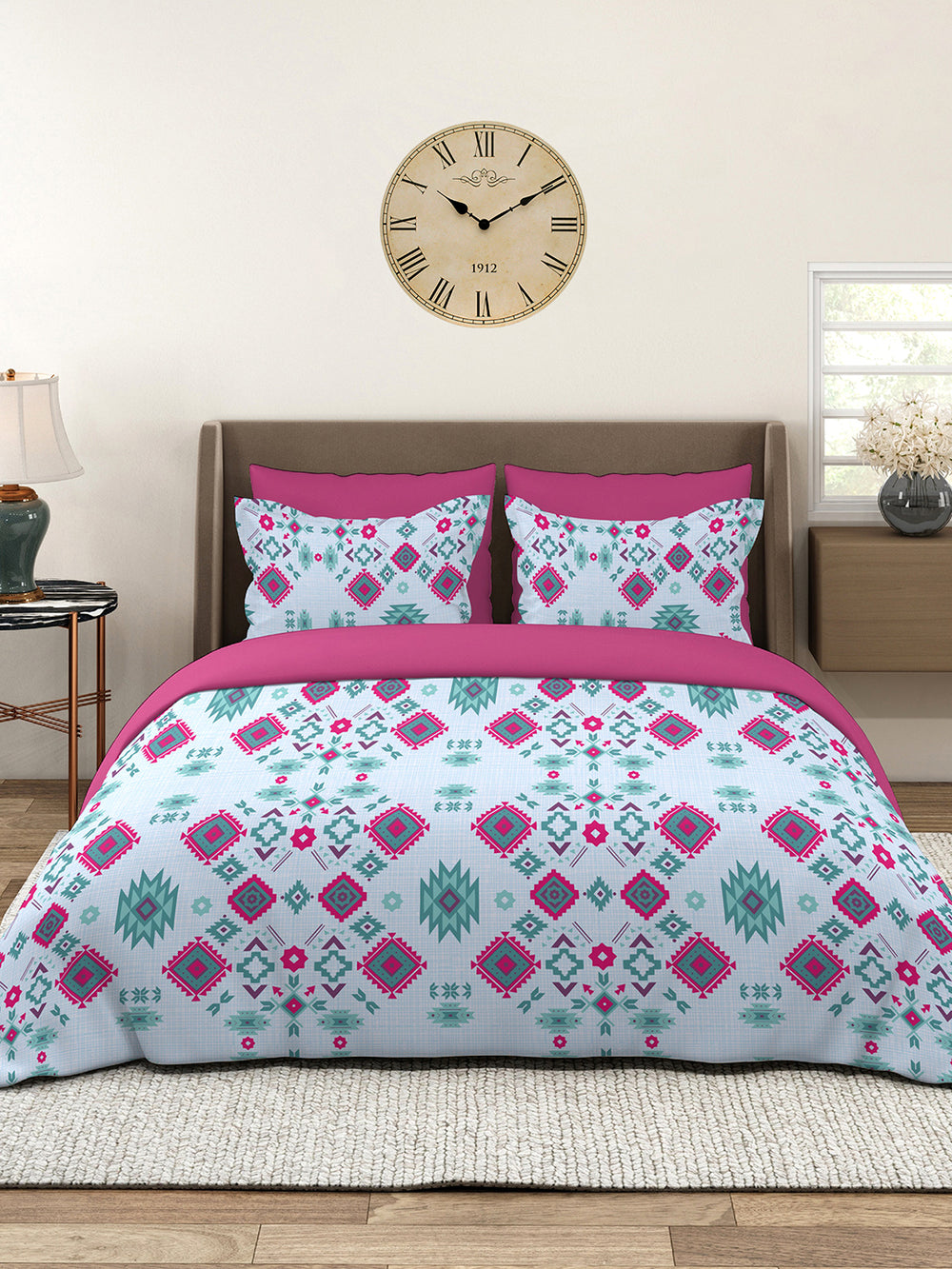 BasicX 100% Cotton 120 TC Blue Ethnic King Size Bedsheet with 2 Pillow Covers
