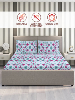 BasicX 100% Cotton 120 TC Blue Ethnic King Size Bedsheet with 2 Pillow Covers