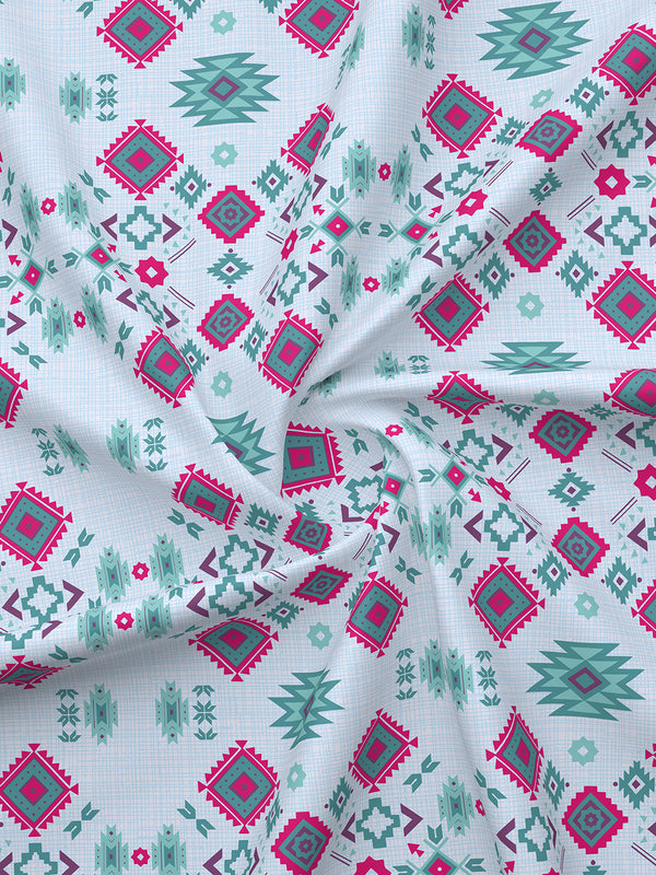 BasicX 100% Cotton 120 TC Blue Ethnic King Size Bedsheet with 2 Pillow Covers