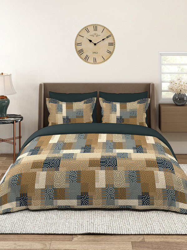 BasicX 100% Cotton 120 TC Brown Geometrical King Size Bedsheet with 2 Pillow Covers