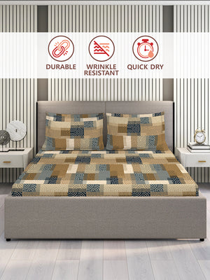 BasicX 100% Cotton 120 TC Brown Geometrical King Size Bedsheet with 2 Pillow Covers
