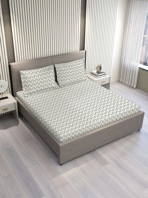Lumina Floret 100% Cotton 144 TC Grey Geometrical Double Size Bedsheet with 2 Pillow Covers