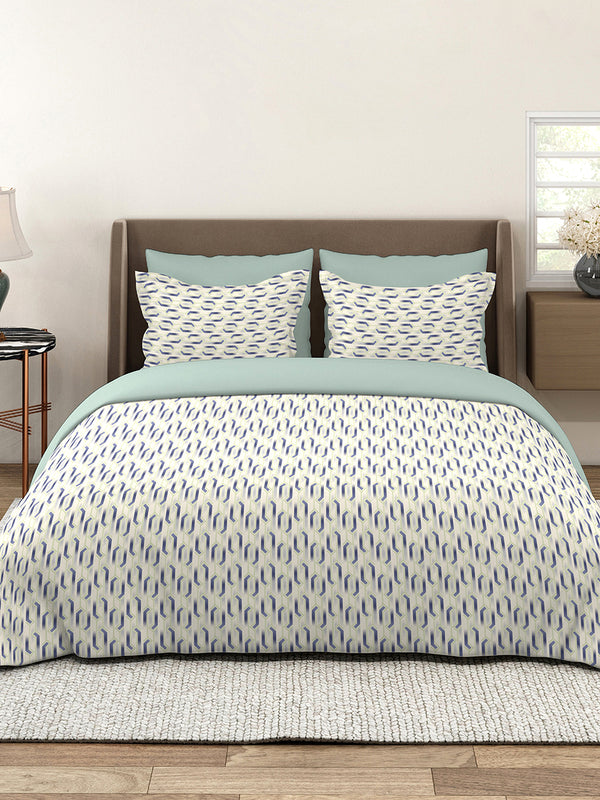 Lumina Floret 100% Cotton 144 TC Grey Geometrical Double Size Bedsheet with 2 Pillow Covers