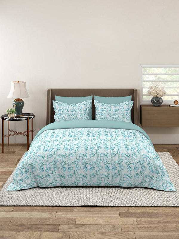 Lumina Floret 100% Cotton 144 TC Blue Floral 1 Double Size Bedsheet with 2 Pillow Covers