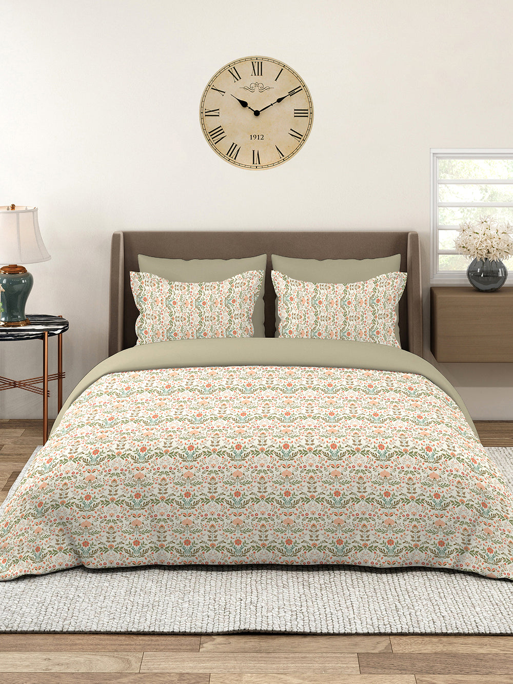 Home Easy 100% Cotton 144 TC Multicolor Floral Double Size Bedsheet with 2 Pillow Covers