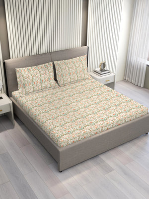 Home Easy 100% Cotton 144 TC Multicolor Floral 1 Double Size Bedsheet with 2 Pillow Covers
