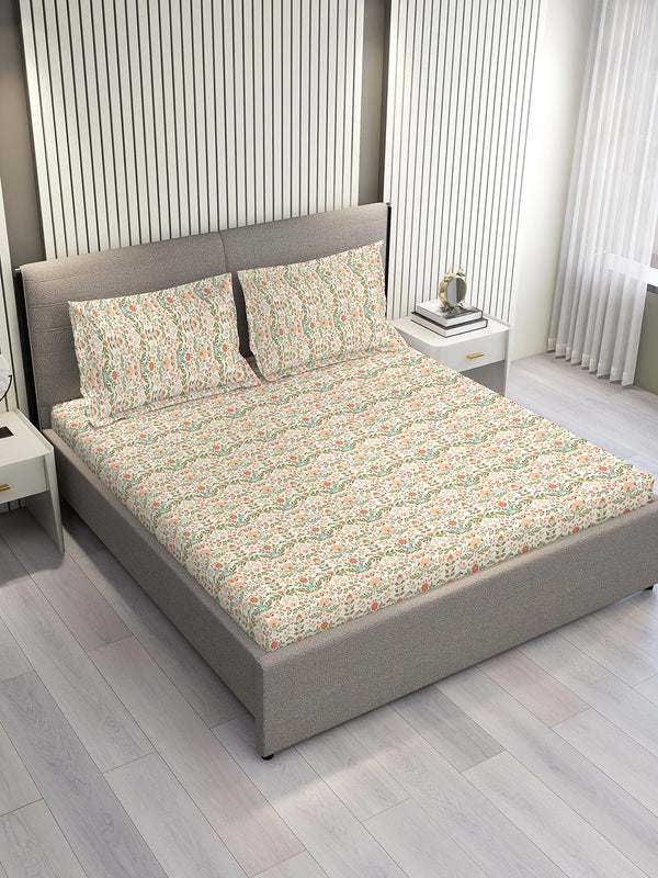 Home Easy 100% Cotton 144 TC Multicolor Floral 1 Double Size Bedsheet with 2 Pillow Covers