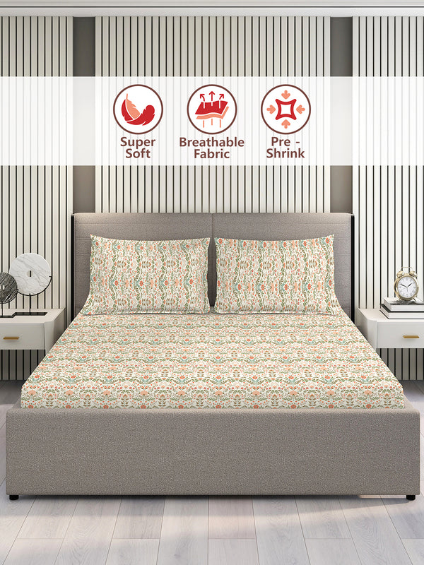 Home Easy 100% Cotton 144 TC Multicolor Floral 1 Double Size Bedsheet with 2 Pillow Covers