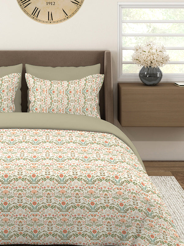 Home Easy 100% Cotton 144 TC Multicolor Floral 1 Double Size Bedsheet with 2 Pillow Covers