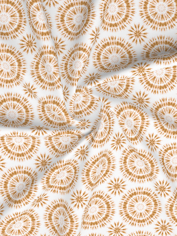 Home Easy 100% Cotton 144 TC White Beige Ethnic 1 Double Size Bedsheet with 2 Pillow Covers