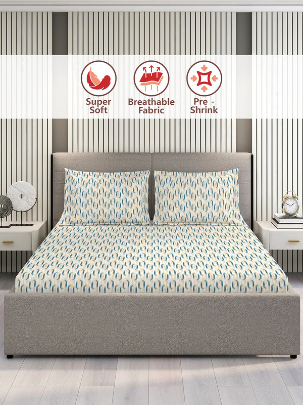 Home Easy 100% Cotton 144 TC Grey Geometrical 1 Double Size Bedsheet with 2 Pillow Covers