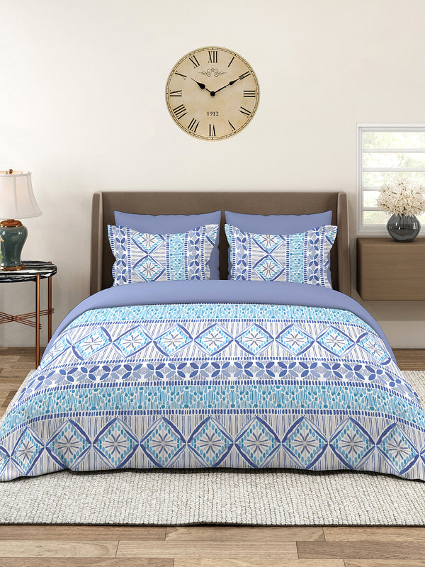 Home Easy 100% Cotton 144 TC Blue Ethnic 1 Double Size Bedsheet with 2 Pillow Covers