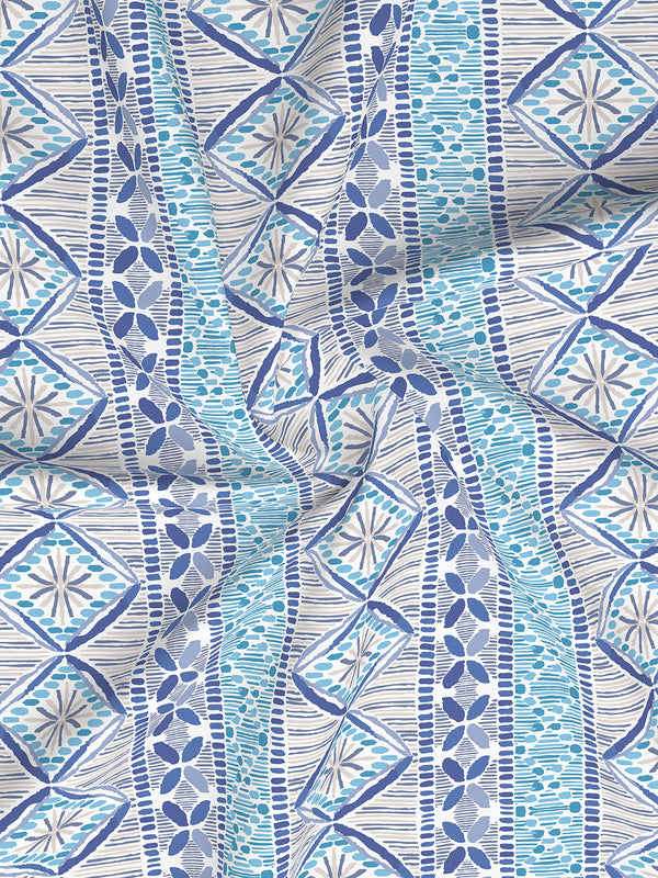 Home Easy 100% Cotton 144 TC Blue Ethnic 1 Double Size Bedsheet with 2 Pillow Covers