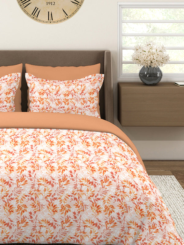 Home Easy 100% Cotton 144 TC Orange Floral Double Size Bedsheet with 2 Pillow Covers