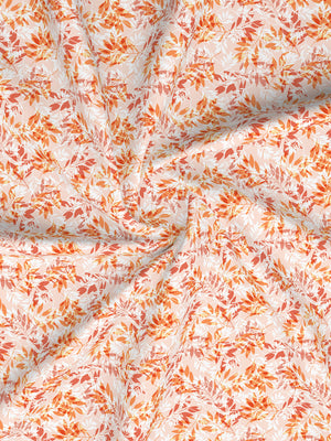 Home Easy 100% Cotton 144 TC Orange Floral Double Size Bedsheet with 2 Pillow Covers