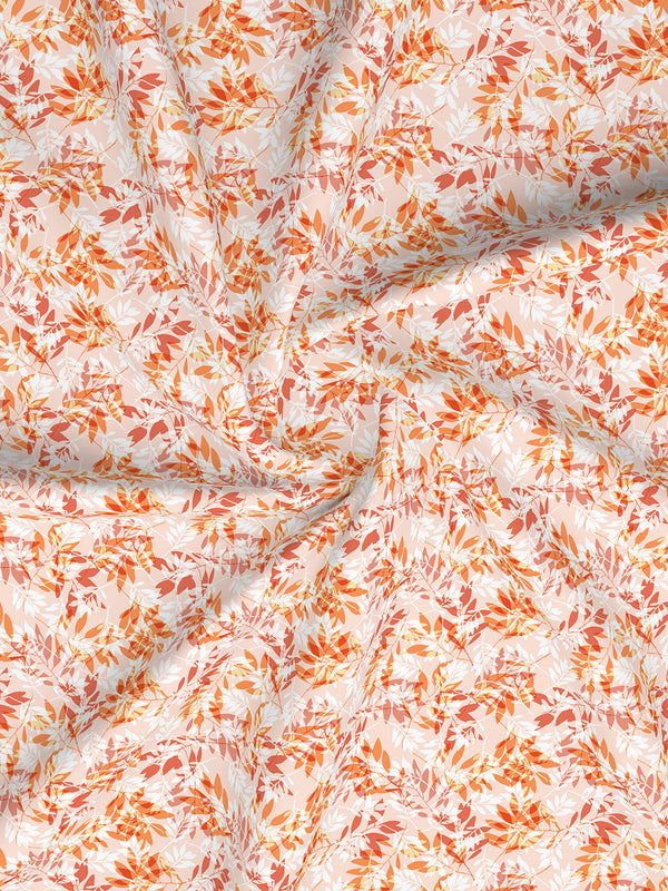 Home Easy 100% Cotton 144 TC Orange Floral Double Size Bedsheet with 2 Pillow Covers