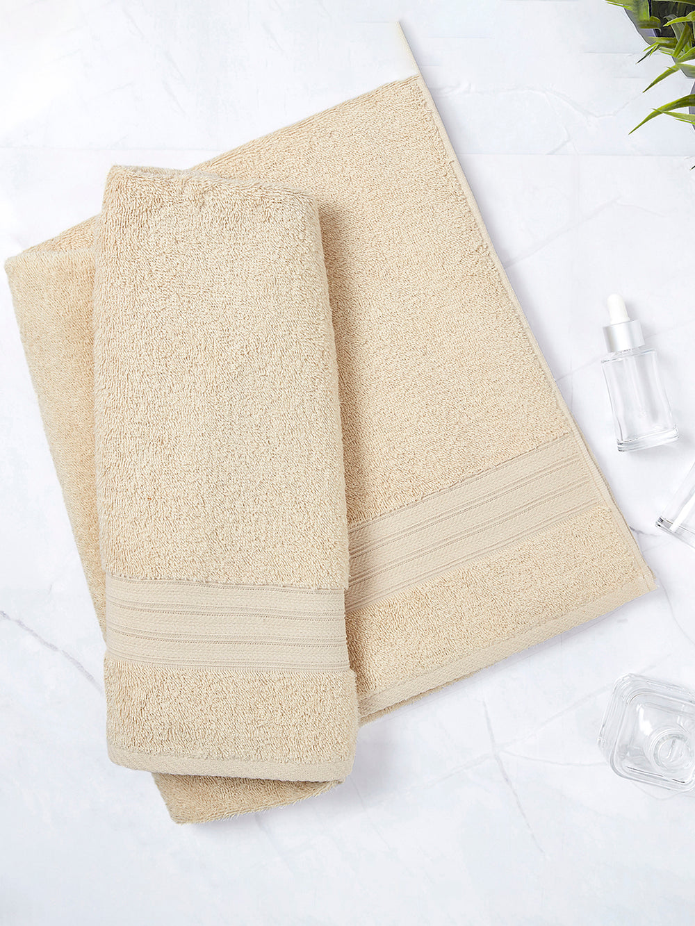 Home Easy 450 GSM 100% Cotton Cream Large Towel - Pack of 1
