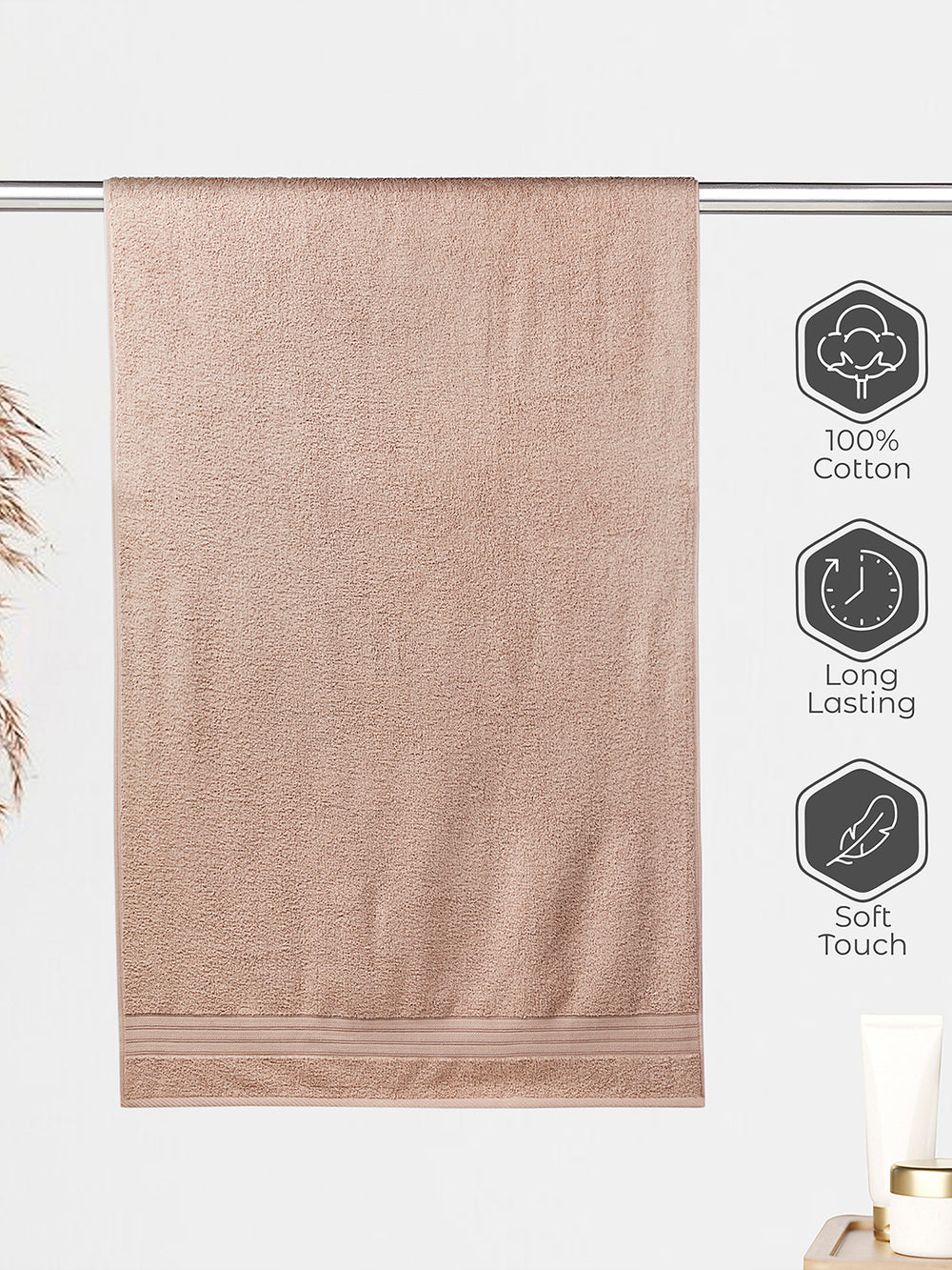 Home Easy 450 GSM 100% Cotton Beige Large Towel - Pack of 1