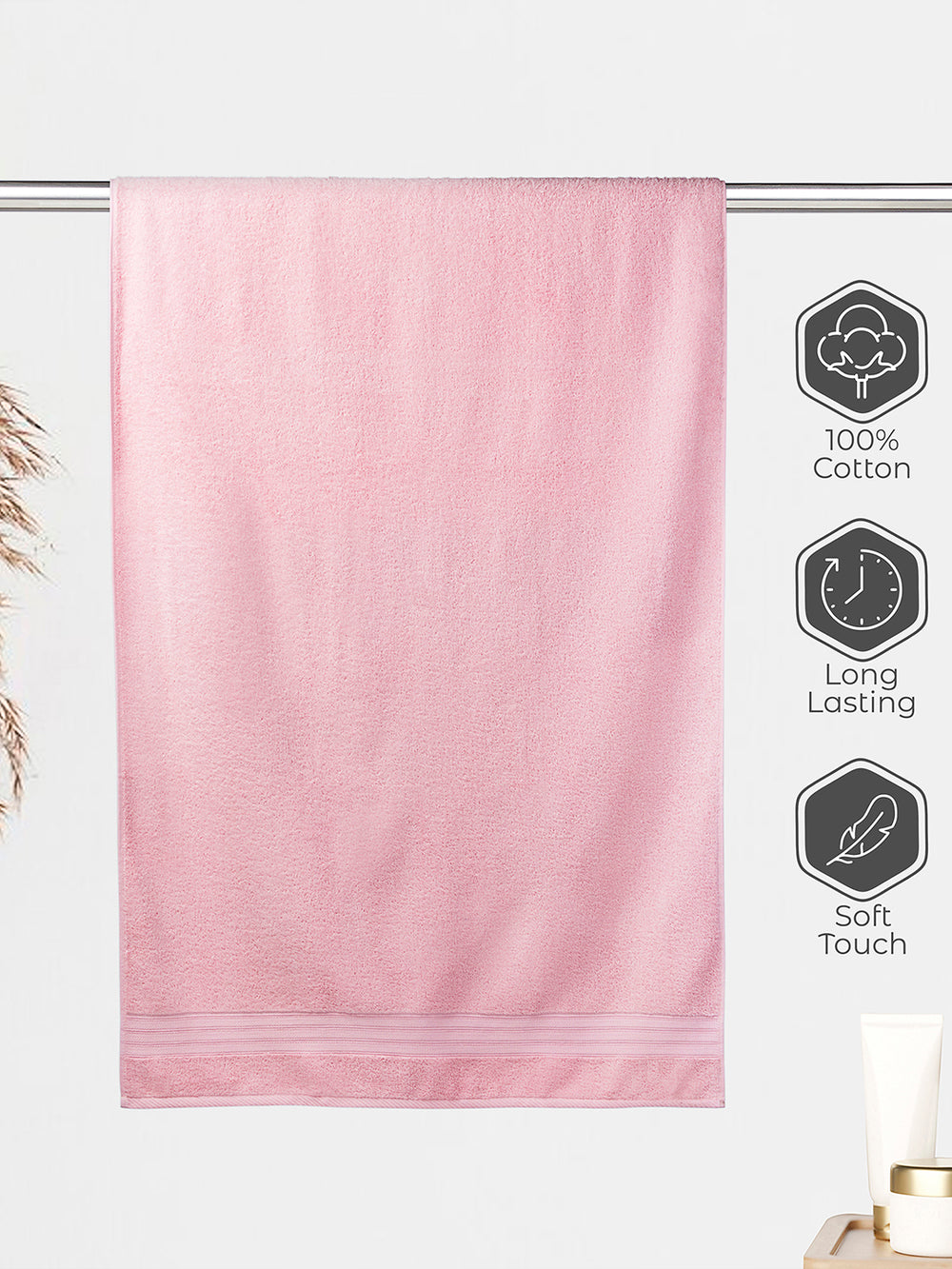 Home Easy 450 GSM 100% Cotton Pink Large Towel - Pack of 1