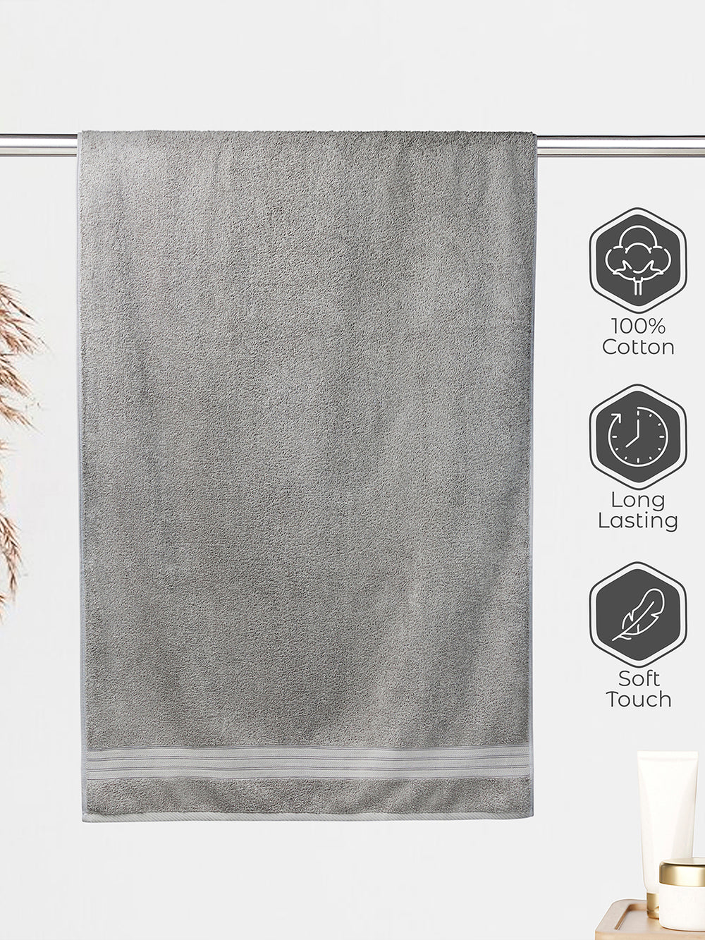 Home Easy 450 GSM 100% Cotton Grey Large Towel - Pack of 1