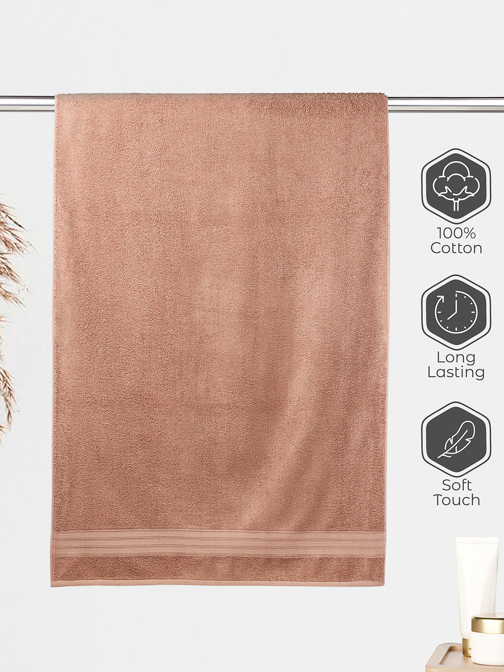Home Easy 450 GSM 100% Cotton Beige Large Towel - Pack of 1