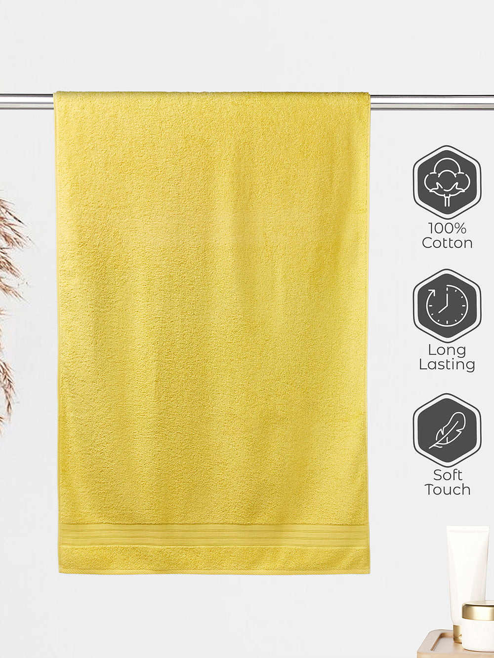Home Easy 450 GSM 100% Cotton Yellow Large Towel - Pack of 1