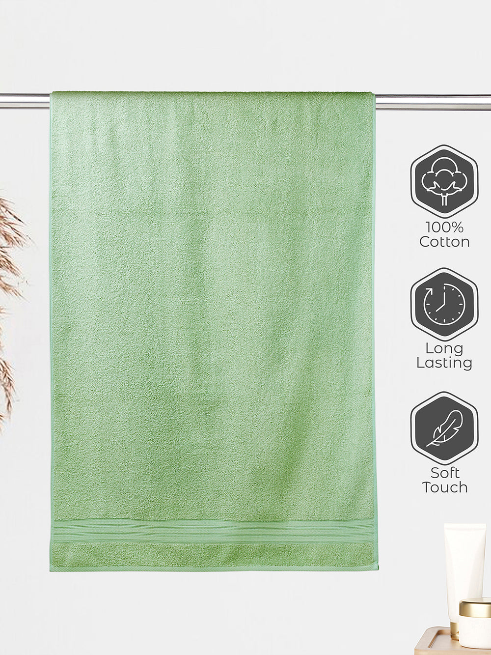 Home Easy 450 GSM 100% Cotton Green Large Towel - Pack of 1