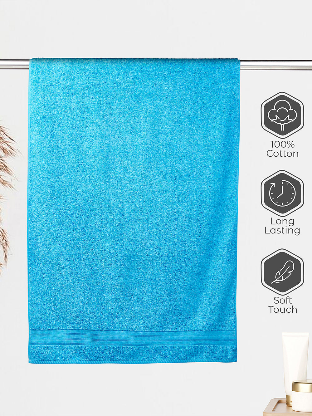 Home Easy 450 GSM 100% Cotton Blue Large Towel - Pack of 1