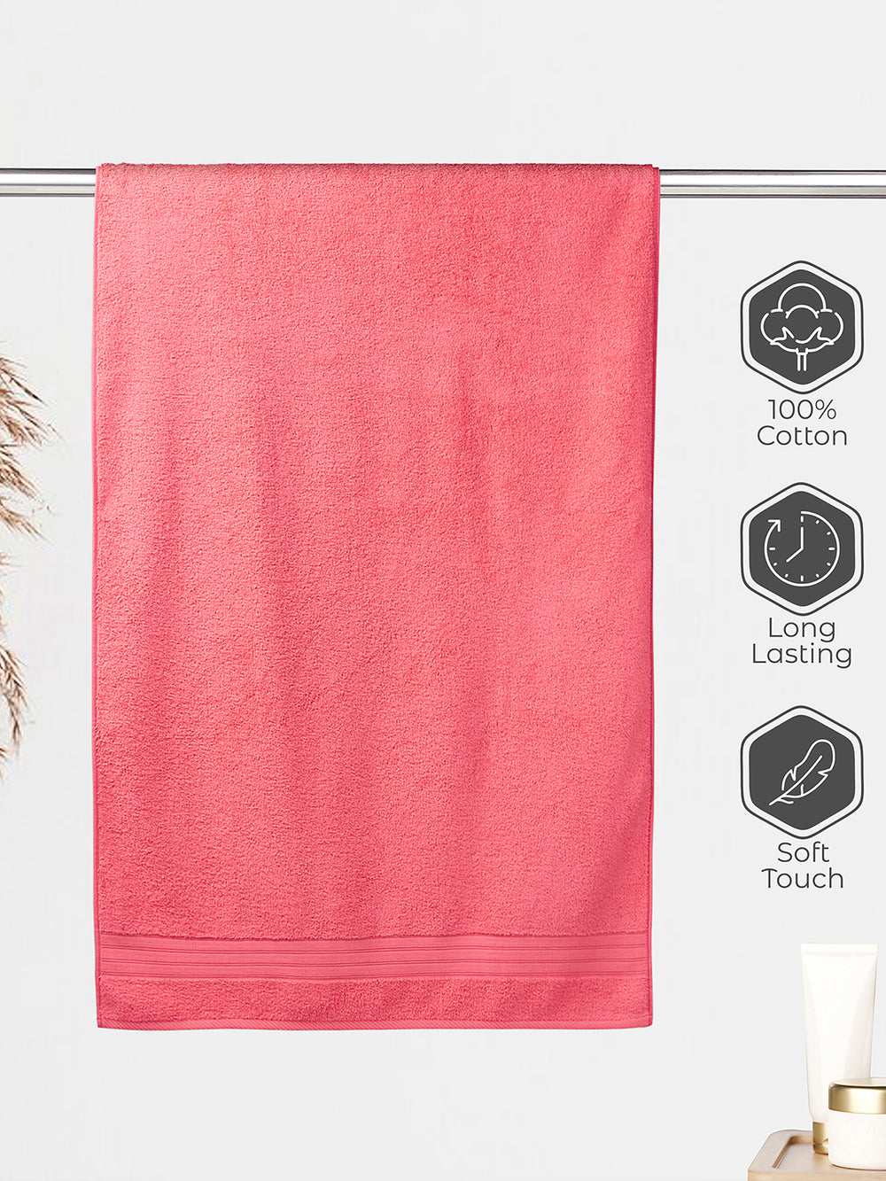 Home Easy 450 GSM 100% Cotton Pink Large Towel - Pack of 1