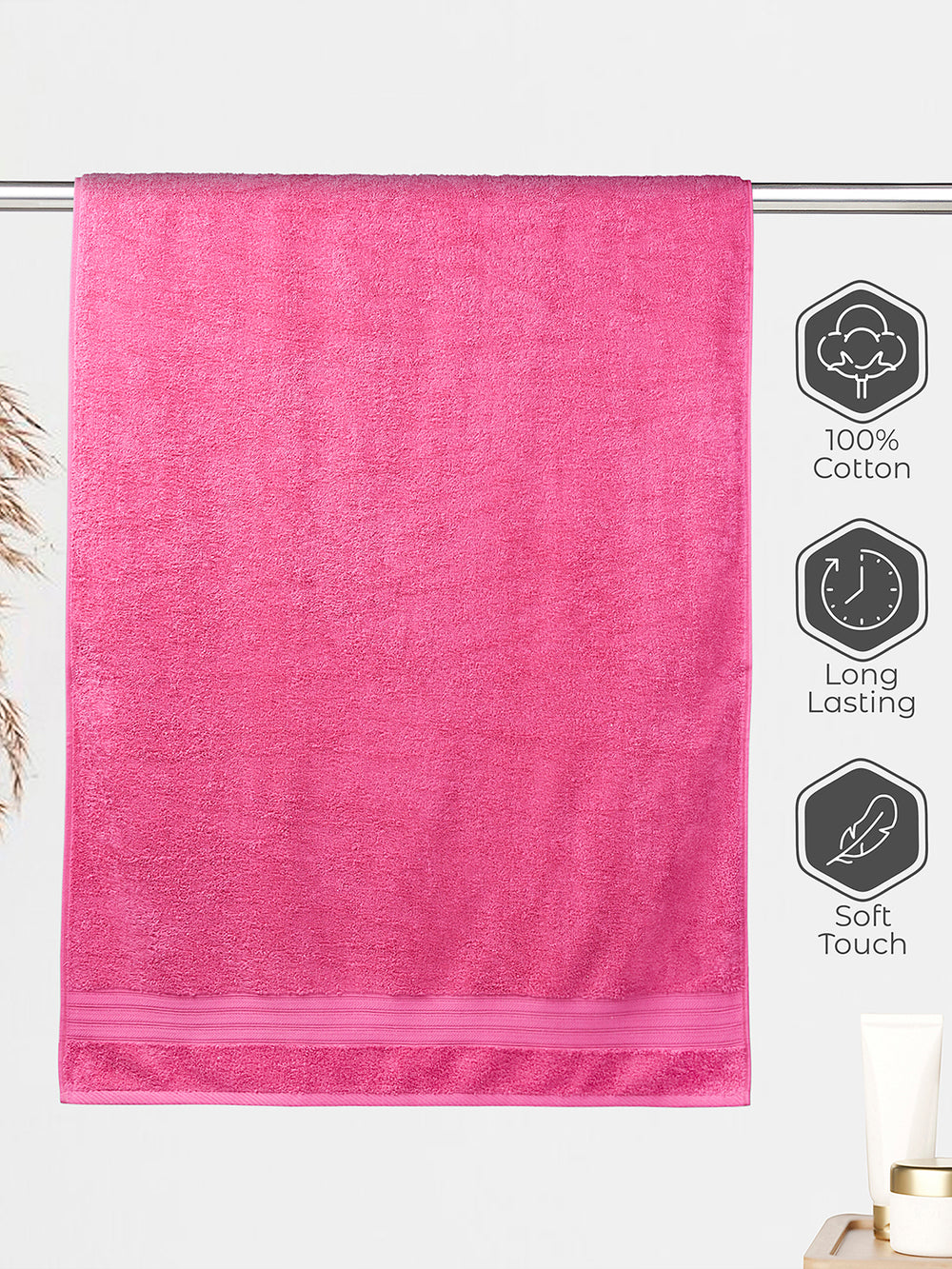 Home Easy 450 GSM 100% Cotton Pink Large Towel - Pack of 1